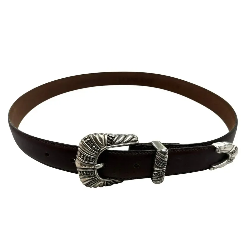 Vintage 90s Donna Katz Leather Western Concho Belt Brown Silver Tone Size M